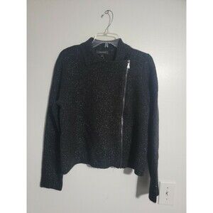 Ann Taylor Women’s L Black White Drape Front Moto Jacket Textured Chic